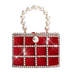 NEW Sparkling Bling Swarovski Crystal Pearl Clutch Purse Bag: Red + FREE…